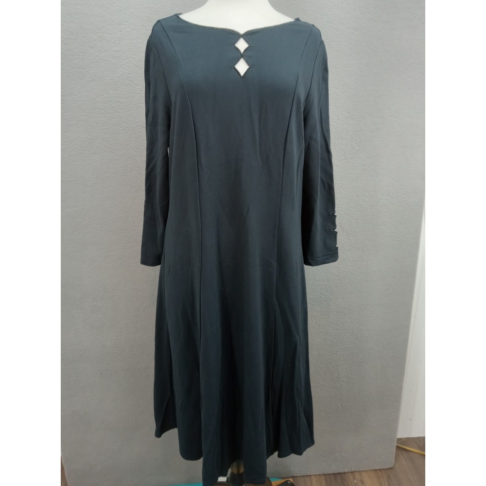 Soft Surroundings Dress Womens L Black Diamond Cutout Neckline Midi 3/4 Sleeve